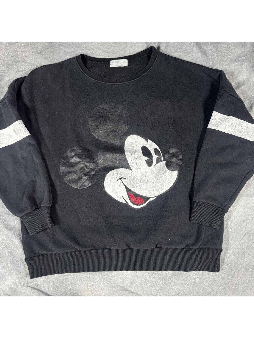 Vintage 90s Checkmade Mickey Mouse Sweatshirt Made in Korea Oversized Black XL